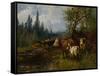 Cows by the lake, 1881-Erik Theodor Werenskiold-Framed Stretched Canvas