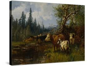 Cows by the lake, 1881-Erik Theodor Werenskiold-Stretched Canvas