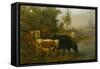 Cows by the water, 1880-Peter Nicolai Arbo-Framed Stretched Canvas