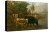 Cows by the water, 1880-Peter Nicolai Arbo-Stretched Canvas