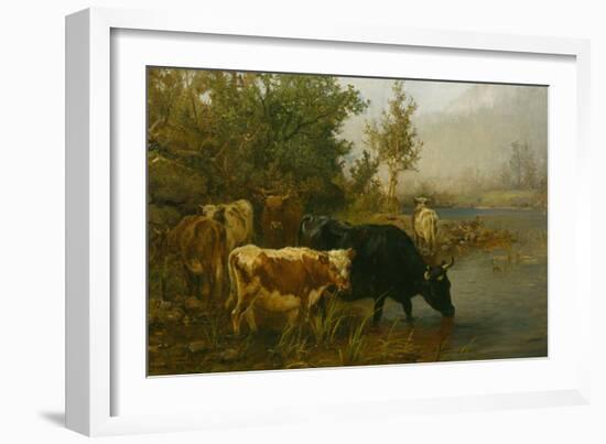 Cows by the water, 1880-Peter Nicolai Arbo-Framed Giclee Print