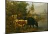 Cows by the water, 1880-Peter Nicolai Arbo-Mounted Giclee Print
