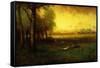 Cows Grazing at Sunset-George Snr. Inness-Framed Stretched Canvas