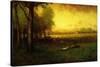 Cows Grazing at Sunset-George Snr. Inness-Stretched Canvas