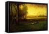 Cows Grazing at Sunset-George Snr. Inness-Framed Stretched Canvas