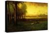 Cows Grazing at Sunset-George Snr. Inness-Stretched Canvas