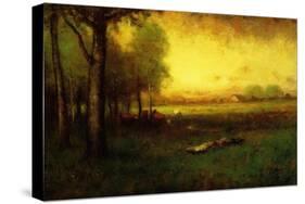 Cows Grazing at Sunset-George Snr. Inness-Stretched Canvas