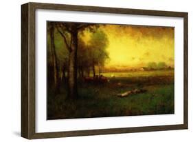 Cows Grazing at Sunset-George Snr. Inness-Framed Giclee Print