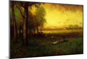 Cows Grazing at Sunset-George Snr. Inness-Mounted Giclee Print