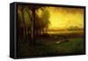 Cows Grazing at Sunset-Inness, Sr. George-Framed Stretched Canvas