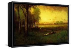 Cows Grazing at Sunset-Inness, Sr. George-Framed Stretched Canvas