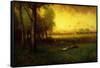 Cows Grazing at Sunset-Inness, Sr. George-Framed Stretched Canvas