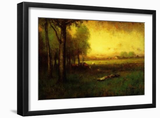 Cows Grazing at Sunset-Inness, Sr. George-Framed Giclee Print