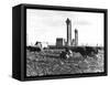 Cows Grazing Near Nuclear Power Plant-null-Framed Stretched Canvas