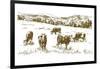 Cows Grazing on Meadow. Hand Drawn Illustration.-canicula-Framed Art Print