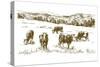Cows Grazing on Meadow. Hand Drawn Illustration.-canicula-Stretched Canvas