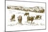 Cows Grazing on Meadow. Hand Drawn Illustration.-canicula-Mounted Premium Giclee Print