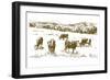 Cows Grazing on Meadow. Hand Drawn Illustration.-canicula-Framed Art Print