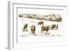Cows Grazing on Meadow. Hand Drawn Illustration.-canicula-Framed Art Print