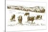 Cows Grazing on Meadow. Hand Drawn Illustration.-canicula-Stretched Canvas