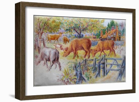 Cows Grazing-Louis Wain-Framed Giclee Print