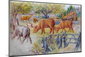 Cows Grazing-Louis Wain-Mounted Giclee Print