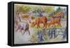 Cows Grazing-Louis Wain-Framed Stretched Canvas