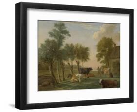 Cows in a Meadow Near a Farm, Paulus Potter-Paulus Potter-Framed Art Print