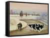 Cows in a Winter River-Margaret Loxton-Framed Stretched Canvas