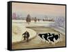 Cows in a Winter River-Margaret Loxton-Framed Stretched Canvas