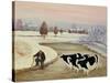 Cows in a Winter River-Margaret Loxton-Stretched Canvas