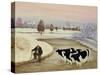 Cows in a Winter River-Margaret Loxton-Stretched Canvas