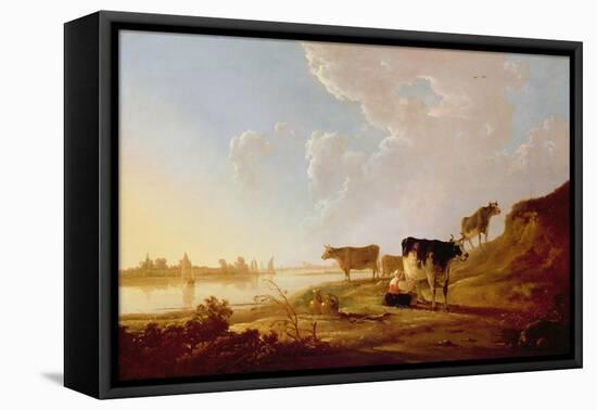 Cows Near a River-Aelbert Cuyp-Framed Stretched Canvas