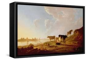 Cows Near a River-Aelbert Cuyp-Framed Stretched Canvas