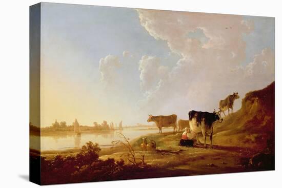Cows Near a River-Aelbert Cuyp-Stretched Canvas