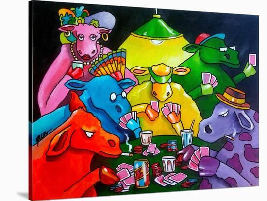Cows Poker-Howie Green-Stretched Canvas