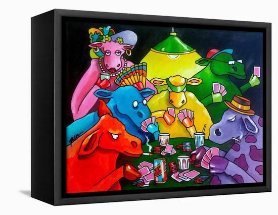 Cows Poker-Howie Green-Framed Stretched Canvas