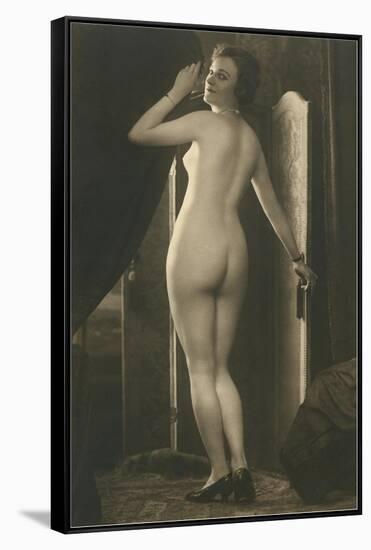 Coy Nude at Wardrobe Door-null-Framed Stretched Canvas