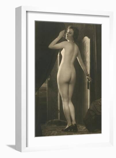 Coy Nude at Wardrobe Door-null-Framed Art Print