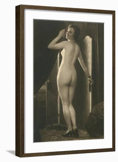 Coy Nude at Wardrobe Door-null-Framed Art Print