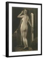 Coy Nude at Wardrobe Door-null-Framed Art Print