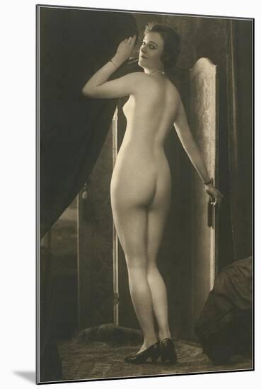 Coy Nude at Wardrobe Door-null-Mounted Art Print