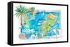 Cozumel Quintana Roo Mexico Illustrated Travel Map with Roads and Highlights-M. Bleichner-Framed Stretched Canvas