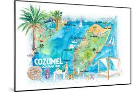 Cozumel Quintana Roo Mexico Illustrated Travel Map with Roads and Highlights-M. Bleichner-Mounted Art Print