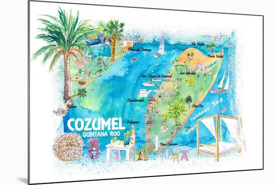 Cozumel Quintana Roo Mexico Illustrated Travel Map with Roads and Highlights-M. Bleichner-Mounted Art Print