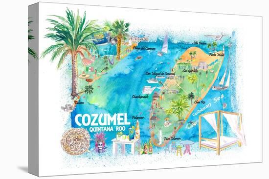 Cozumel Quintana Roo Mexico Illustrated Travel Map with Roads and Highlights-M. Bleichner-Stretched Canvas