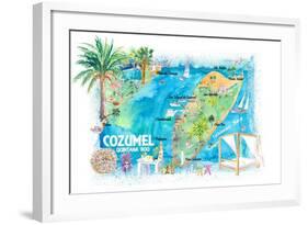 Cozumel Quintana Roo Mexico Illustrated Travel Map with Roads and Highlights-M. Bleichner-Framed Art Print