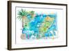 Cozumel Quintana Roo Mexico Illustrated Travel Map with Roads and Highlights-M. Bleichner-Framed Art Print