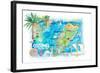 Cozumel Quintana Roo Mexico Illustrated Travel Map with Roads and Highlights-M. Bleichner-Framed Art Print