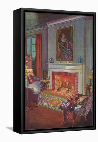 Cozy Hearth Scene-null-Framed Stretched Canvas